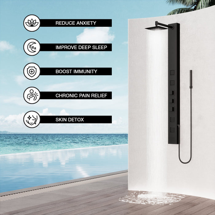 Vigo VG08021MB Sutton 4-Jet Rain Shower Panel System with Hand Shower in Matte Black