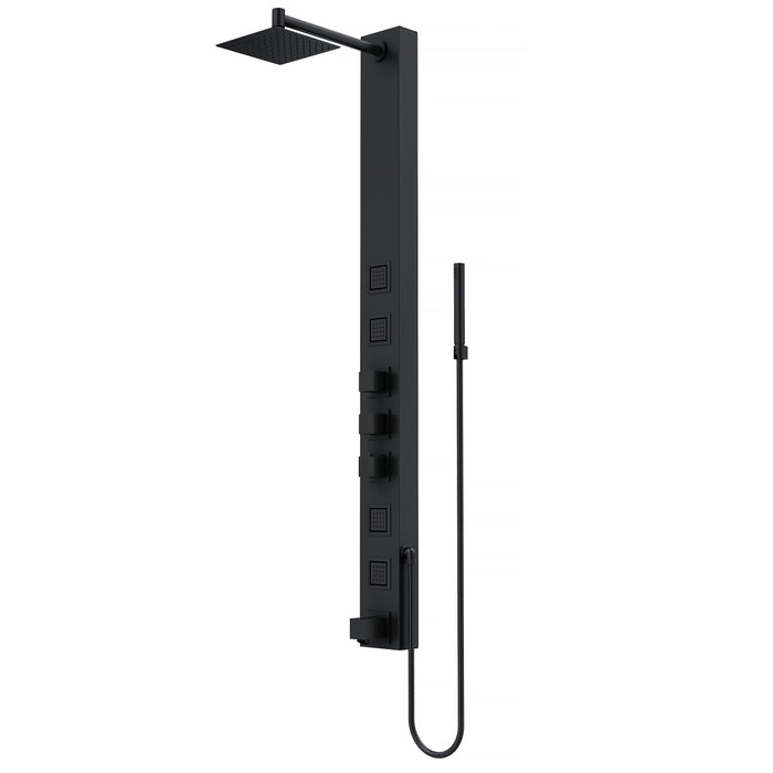 Vigo VG08023MB Bowery 4-Jet Rain Shower Panel with Tub Filler and Hand Shower in Matte Black