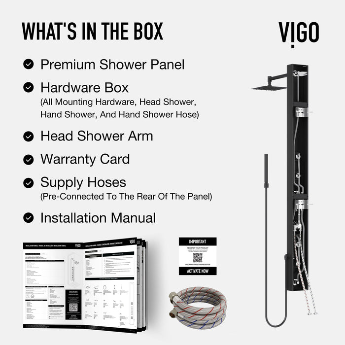 Vigo VG08023MB Bowery 4-Jet Rain Shower Panel with Tub Filler and Hand Shower in Matte Black