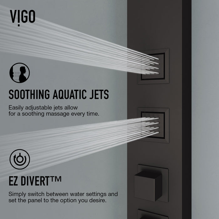 Vigo VG08023MB Bowery 4-Jet Rain Shower Panel with Tub Filler and Hand Shower in Matte Black