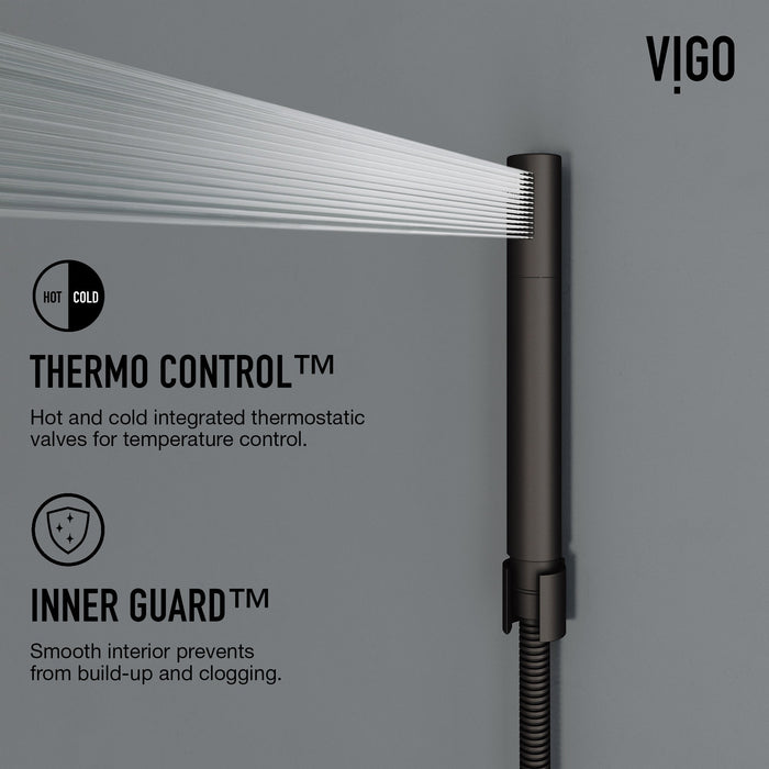 Vigo VG08023MB Bowery 4-Jet Rain Shower Panel with Tub Filler and Hand Shower in Matte Black