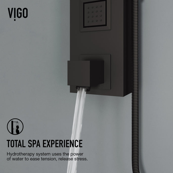 Vigo VG08023MB Bowery 4-Jet Rain Shower Panel with Tub Filler and Hand Shower in Matte Black