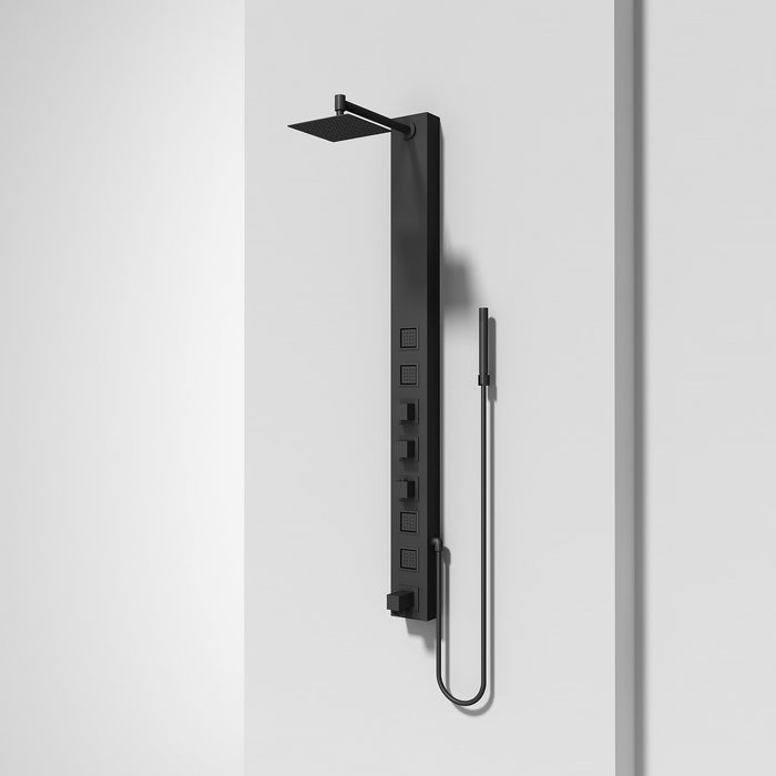 Vigo VG08023MB Bowery 4-Jet Rain Shower Panel with Tub Filler and Hand Shower in Matte Black
