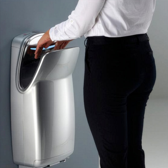 World Dryer V-649A VMax V2 High-Speed Vertical Hand Dryer, HEPA Filter, Antimicrobial, LED Display, Silver