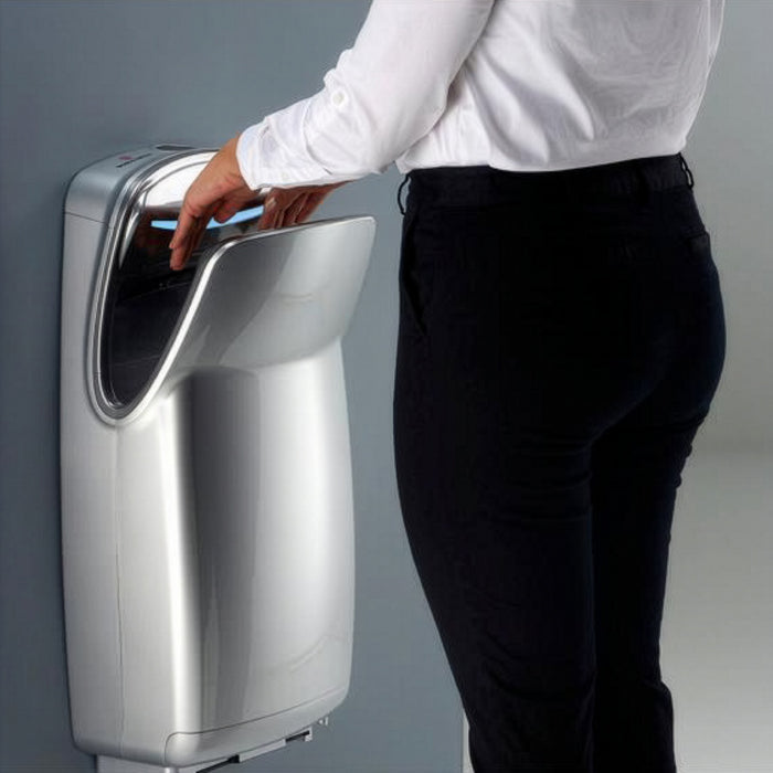 World Dryer V-649A VMax V2 High-Speed Vertical Hand Dryer, HEPA Filter, Antimicrobial, LED Display, Silver