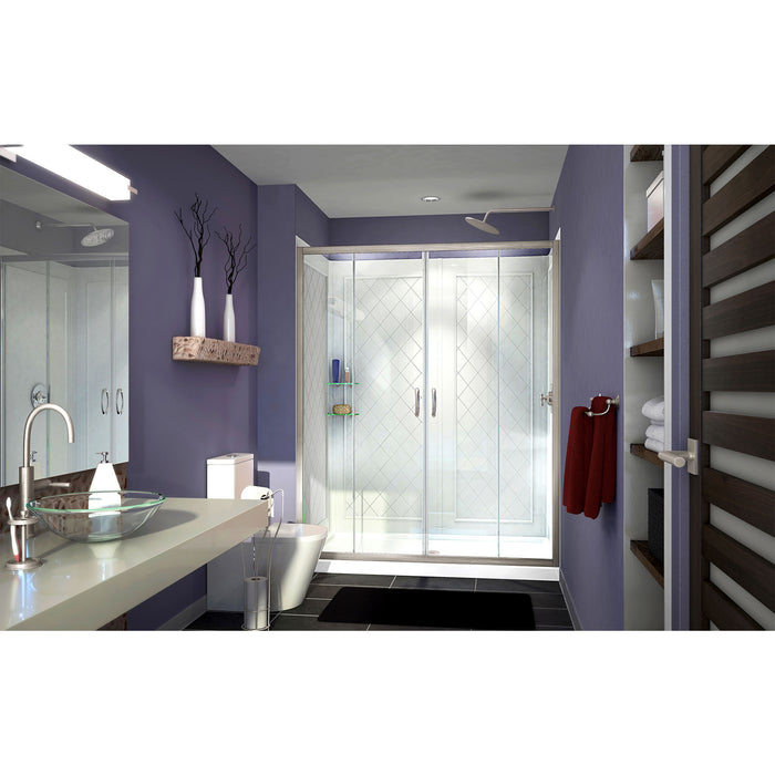 DreamLine DL-6112C-04CL Visions 30"D x 60"W x 76 3/4"H Sliding Shower Door in Brushed Nickel with Center Drain White Base, Backwalls