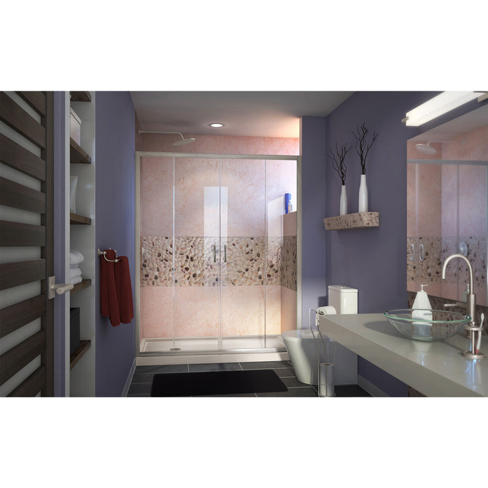 DreamLine DL-6961L-22-04 Visions 32"D x 60"W x 74 3/4"H Sliding Shower Door in Brushed Nickel with Left Drain Biscuit Shower Base