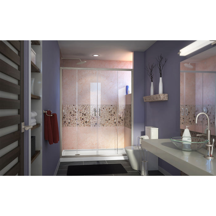 DreamLine DL-6963L-04CL Visions 36"D x 60"W x 74 3/4"H Sliding Shower Door in Brushed Nickel with Left Drain White Shower Base