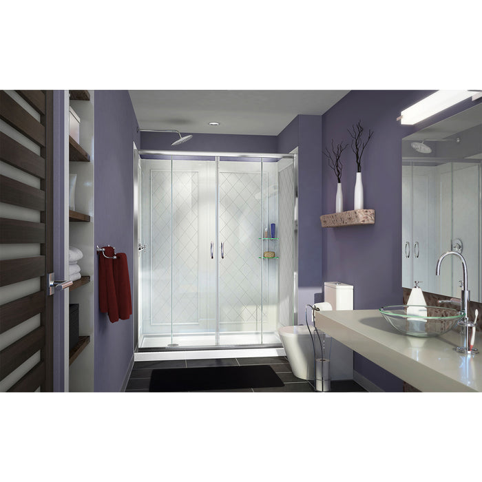 DreamLine DL-6113L-01CL Visions 32"D x 60"W x 76 3/4"H Sliding Shower Door in Chrome with Left Drain White Base, Backwalls