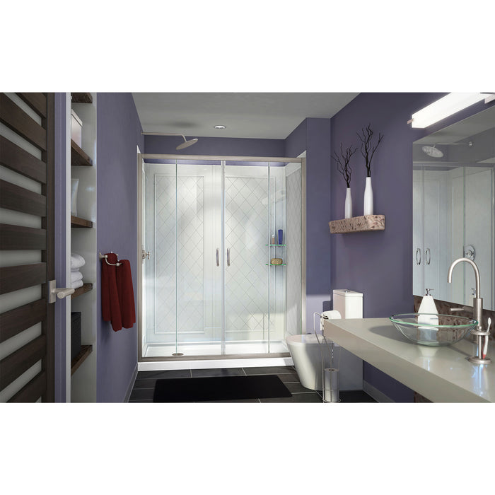 DreamLine DL-6112L-04CL Visions 30"D x 60"W x 76 3/4"H Sliding Shower Door in Brushed Nickel with Left Drain White Base, Backwalls