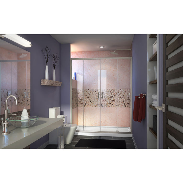 DreamLine DL-6962R-04CL Visions 34"D x 60"W x 74 3/4"H Sliding Shower Door in Brushed Nickel with Right Drain White Shower Base