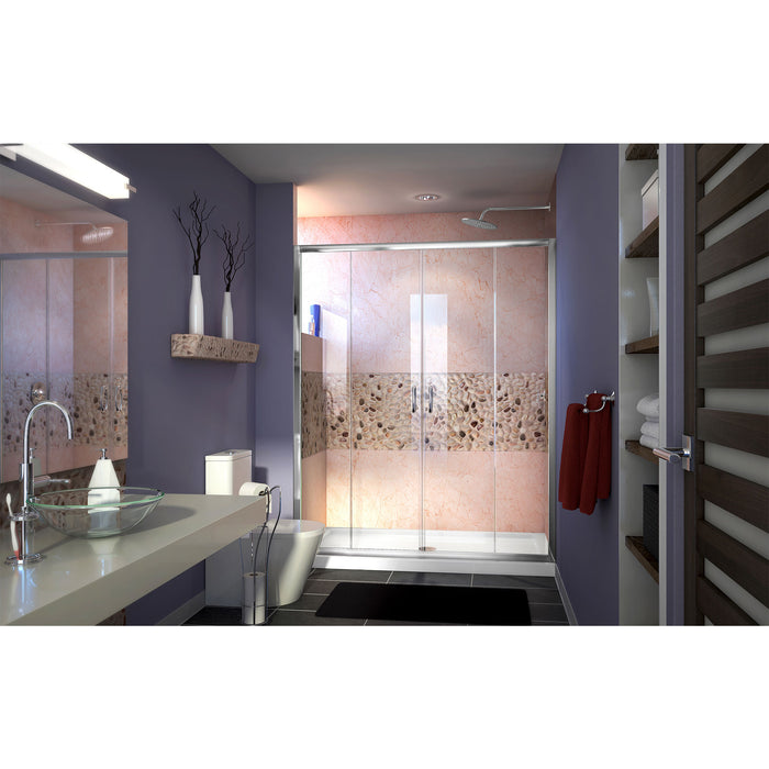 DreamLine DL-6961C-01CL Visions 32"D x 60"W x 74 3/4"H Sliding Shower Door in Chrome with Center Drain White Shower Base
