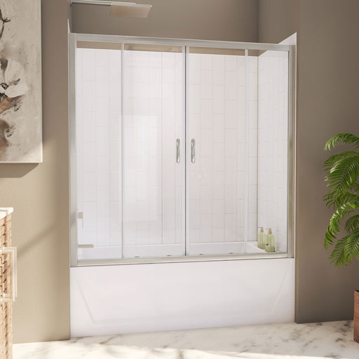 DreamLine TB116060XXX0004 Visions Sliding Tub Door, White Wall Kit in Brushed Nickel