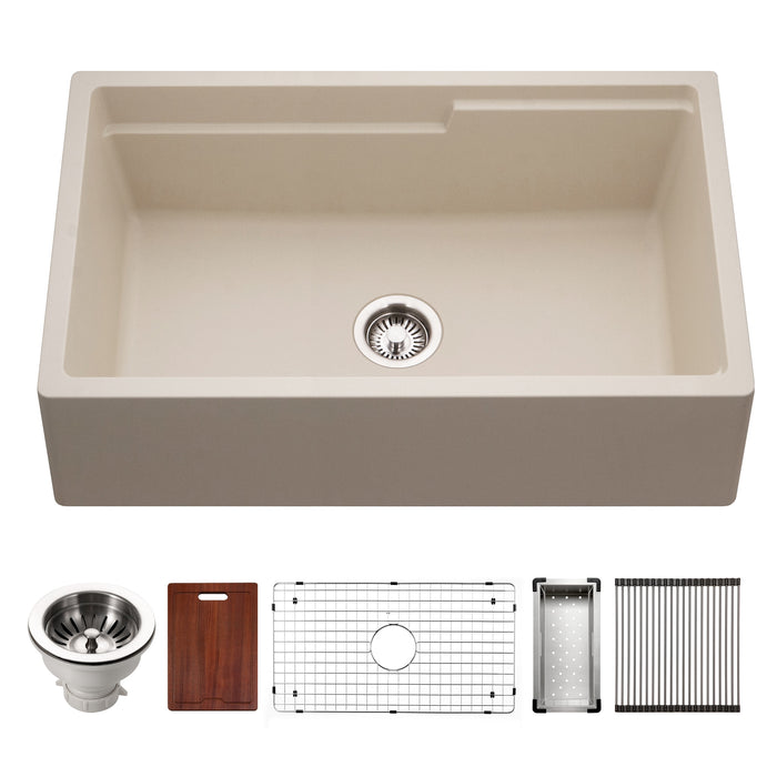 Houzer W-133 SAND-C Quartztone 33" Sand Farmhouse Granite Composite Workstation Kitchen Sink