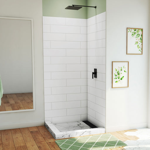 DreamLine WKDS363684XMS00 DreamStone Corner Shower Wall Kit in White Subway Pattern