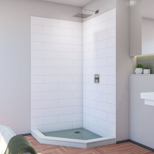 DreamLine WKDS424284XMS00 DreamStone Corner Shower Wall Kit in White Subway Pattern