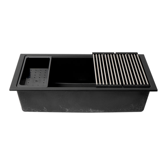 ALFI Brand AB3418SBUM-BLA Black 33" Granite Composite Workstation Single Bowl Undermount Sink