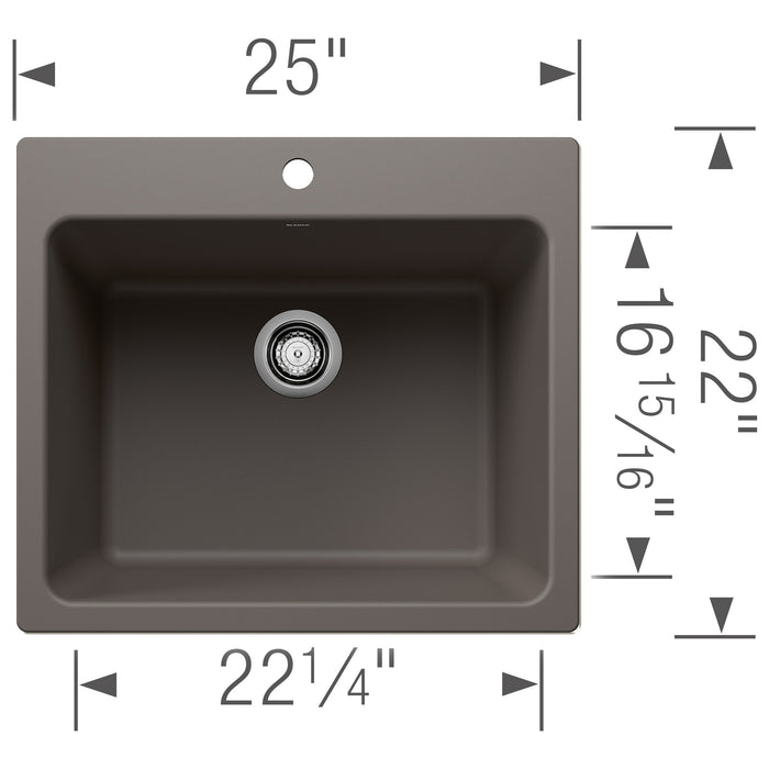 Blanco 443116 Liven SILGRANIT 25" Single Bowl Dual Mount Laundry Sink - Volcano Gray