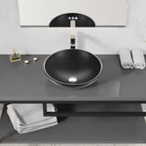 ANZZI LS-AZ905MB Amalfi Round Glass Vessel Bathroom Sink with Matte Black Finish