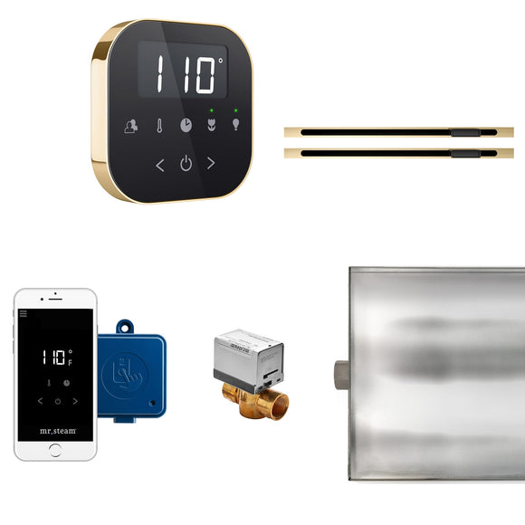 AirButler Max Linear Steam Shower Control Package with AirTempo Control and Linear SteamHead in Black Polished Brass