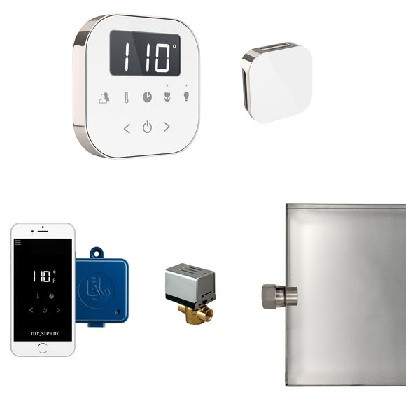 AirButler Steam Shower Control Package with AirTempo Control and Aroma Glass SteamHead in White Polished Nickel