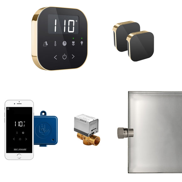 AirButler Max Steam Shower Control Package with AirTempo Control and Aroma Glass SteamHead in Black Polished Brass
