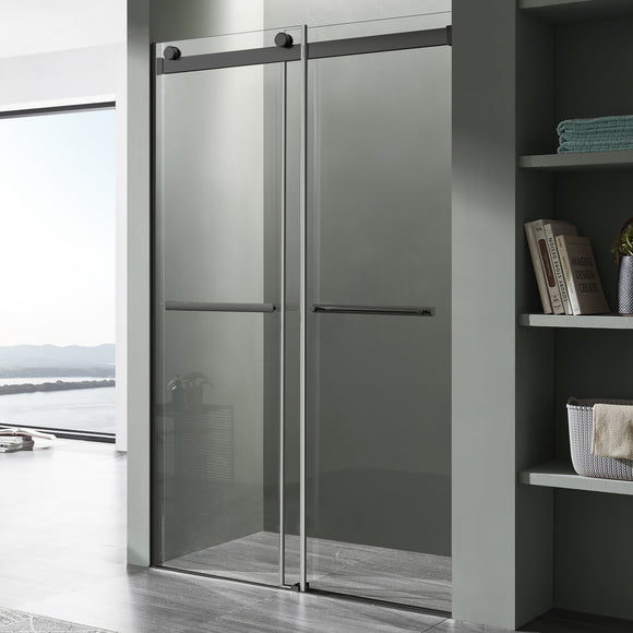 Kahn Series 48 in. x 76 in. Frameless Sliding Shower Door with Horizontal Handle in Matte Black