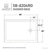 ANZZI SB-AZ04RD Tier 36 x 60" Right Drain Single Threshold Shower Base in White