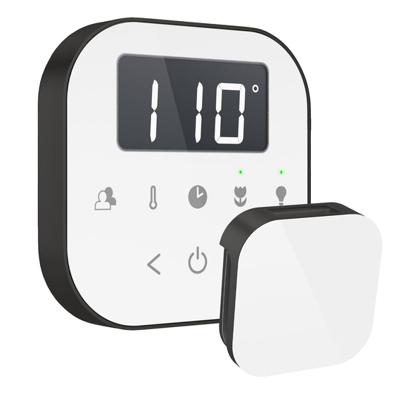 AirTempo Steam Shower Control and Aroma Glass SteamHead in White Matte Black