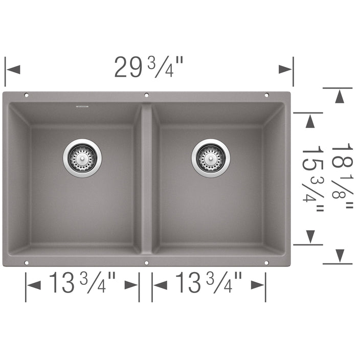 Blanco 516319 Precis SILGRANIT 29" 50/50 Double Bowl Undermount Kitchen Sink - Metallic Gray