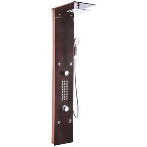 Rite 60.75 in. 28-Jetted Full Body Shower Panel with Heavy Rain Shower and Spray Wand in Mahogany Style Deco-Glass