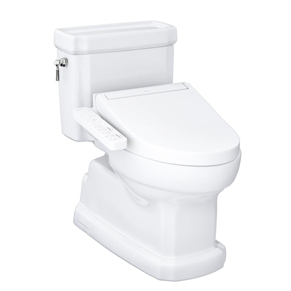 TOTO WASHLET+ Eco Guinevere Elongated 1.28 GPF Universal Height Toilet with C2 Bidet Seat, Cotton White - MW9743074CEFG#01