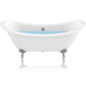 69.29" Belissima Double Slipper Acrylic Claw Foot Tub in White