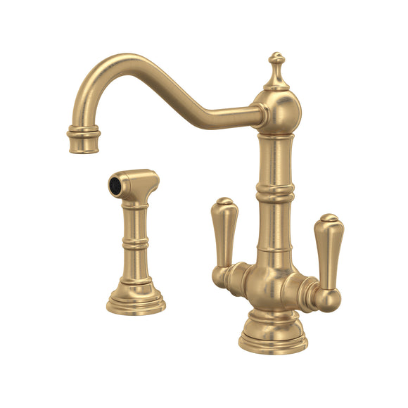 Rohl U.4766SEG-2 Perrin and Rowe Edwardian Single Hole Kitchen Faucet with Lever Handles and Sidespray