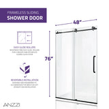 ANZZI SD-AZ8077-01MB Leon Series 48" by 76" Frameless Sliding Shower Door in Matte Black with Handle