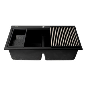 ALFI Brand AB3418DBDI-BLA Black 33" Granite Composite Workstation Double Bowl Drop-in Sink