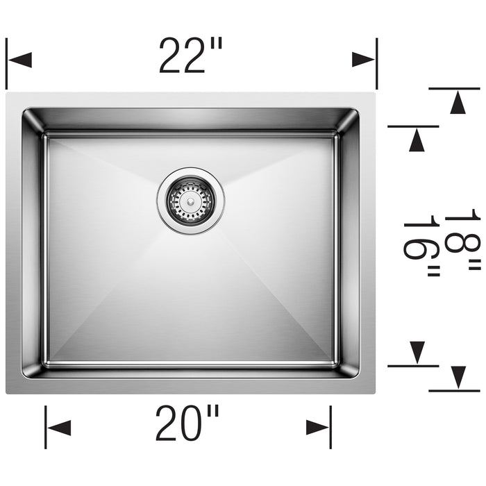 Blanco 443145 Quatrus R15 22" Single Bowl Undermount Stainless Steel Kitchen Sink