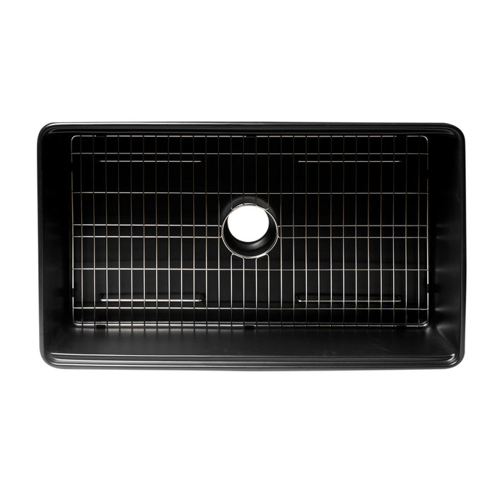ALFI Brand ABFS3320S-BM Black Matte Workstation 33" x 20" Single Bowl Step Rim Fireclay Farm Sink