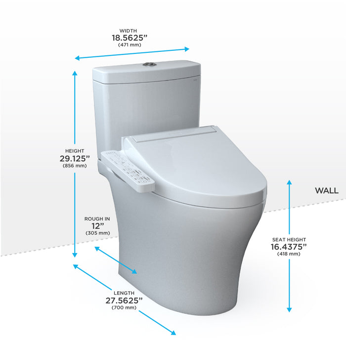 TOTO MW4463074CEMGN#01 Aquia IV Two-Piece Elongated Dual Flush Toilet and WASHLET C2 Bidet Seat, Cotton White
