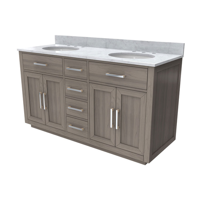 DreamLine VFDX602234RWMGK Dexterity 60" Oak Vanity with Two Oval Undermount Sinks - Gray Oak