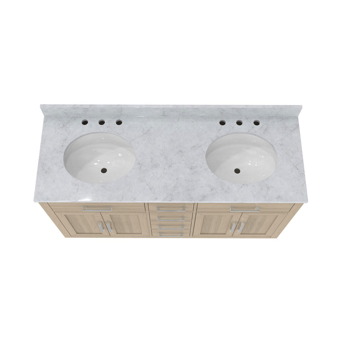 DreamLine VFDX602234RWMLK Dexterity 60" Oak Vanity with Two Oval Undermount Sinks - Light Oak