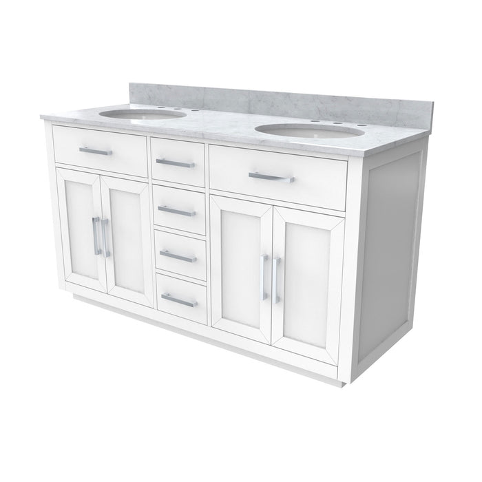 DreamLine VFDX602234RWMWH Dexterity 60" Oak Vanity with Two Oval Undermount Sinks - White