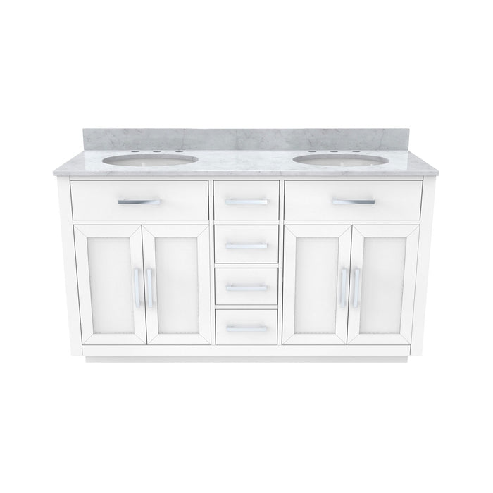 DreamLine VFDX602234RWMWH Dexterity 60" Oak Vanity with Two Oval Undermount Sinks - White