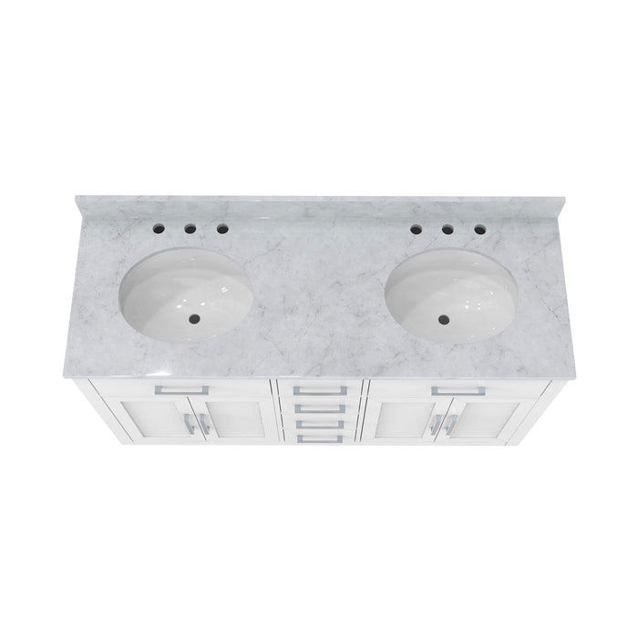 DreamLine VFDX602234RWMWH Dexterity 60" Oak Vanity with Two Oval Undermount Sinks - White