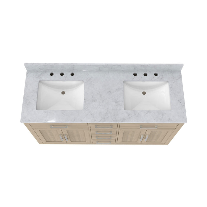 DreamLine VFDX602234SWMLK Dexterity 60" Oak Vanity with Two Rectangular Undermount Sinks - Light Oak