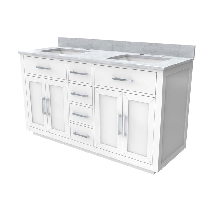 DreamLine VFDX602234SWMWH Dexterity 60" Oak Vanity with Two Rectangular Undermount Sinks - White
