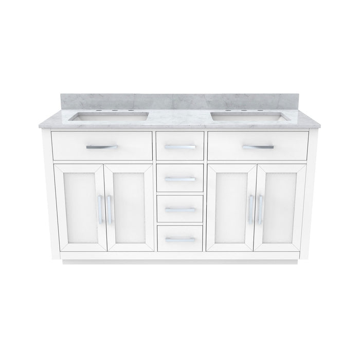 DreamLine VFDX602234SWMWH Dexterity 60" Oak Vanity with Two Rectangular Undermount Sinks - White