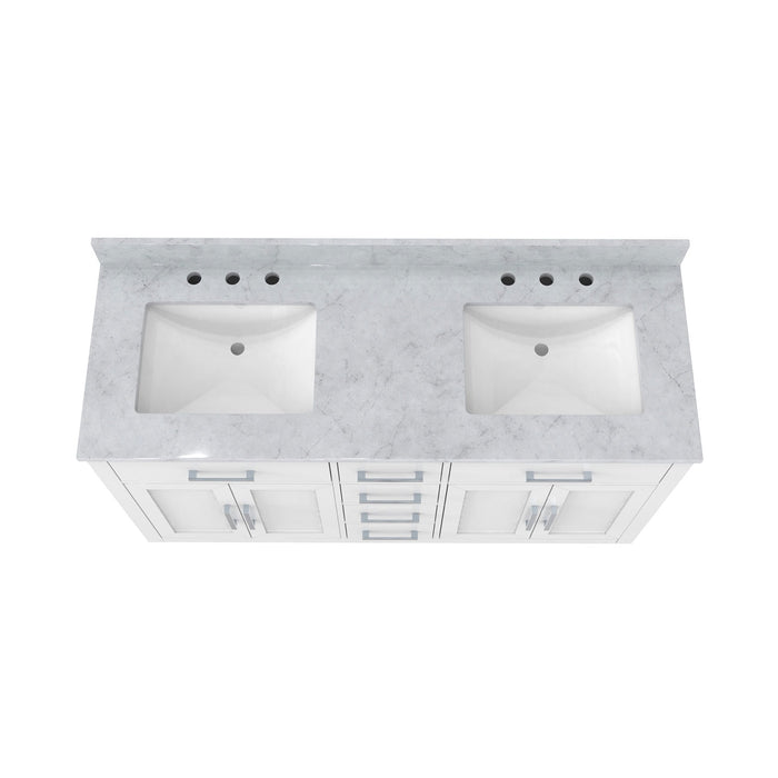 DreamLine VFDX602234SWMWH Dexterity 60" Oak Vanity with Two Rectangular Undermount Sinks - White