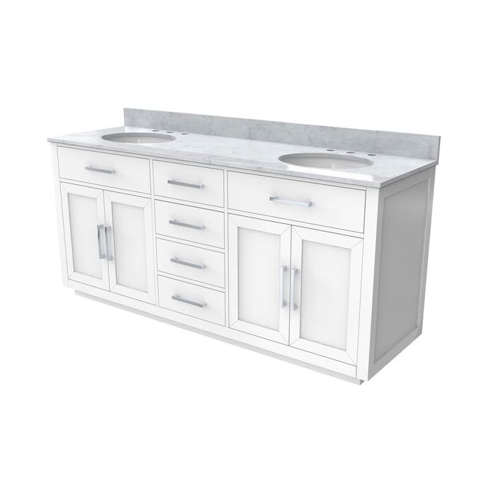 DreamLine VFDX722234RWMWH Dexterity 72" Oak Vanity with Two Oval Undermount Sinks - White