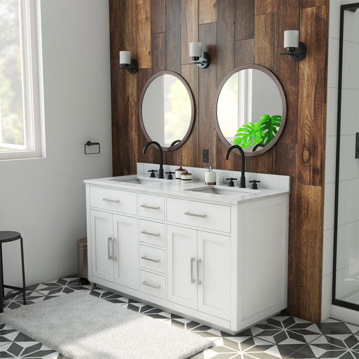 DreamLine VFDX602234SWMWH Dexterity 60" Oak Vanity with Rectangular Undermount Sinks - White